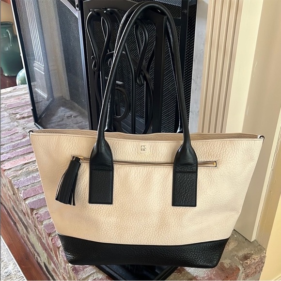 Kate Spade Southport Avenue Harmony cream / Black pebbled leather Tote Bag - Picture 1 of 12